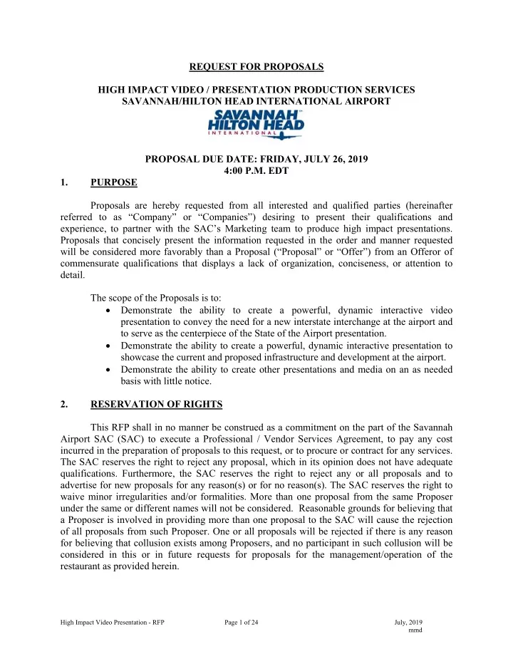request for proposals high impact video presentation