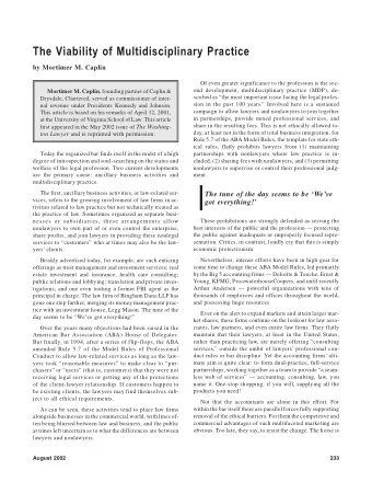 The Viability of Multidisciplinary Practice  by Mortimer M. Caplin  Of even greater significance to