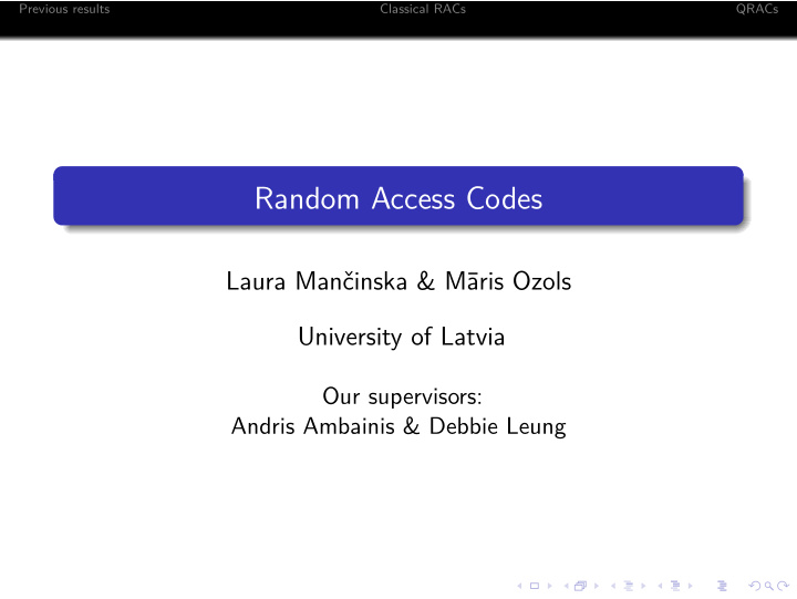 random access codes