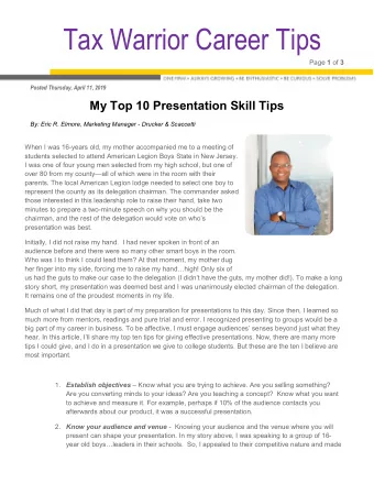 Tax Warrior Career Tips Page 1 of 3  Posted Thursday, April 11, 2019  My Top 10 Presentation Skill