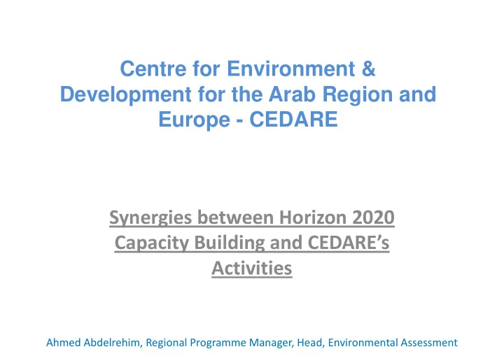 centre for environment development for the arab region