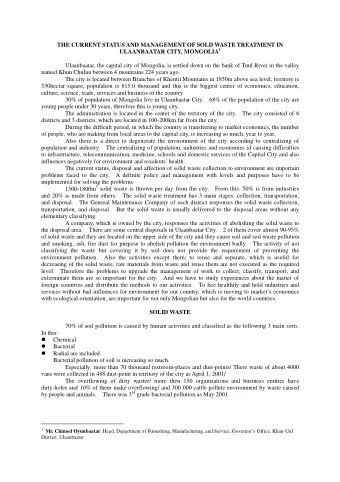 THE CURRENT STATUS AND MANAGEMENT OF SOLD WASTE TREATMENT IN ULAANBAATAR CITY, MONGOLIA 1