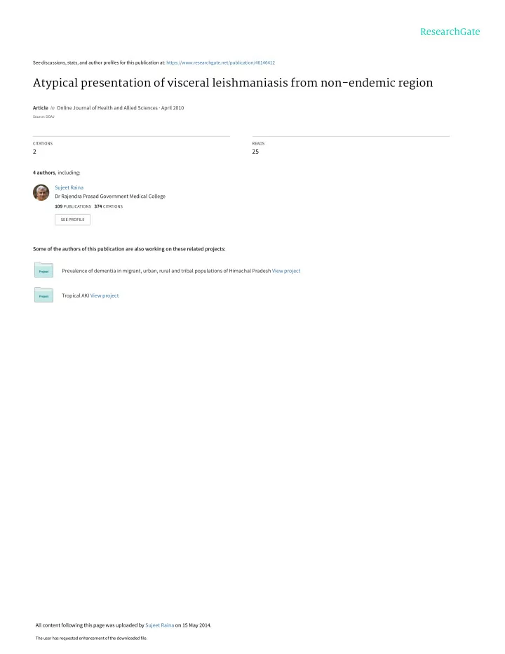 atypical presentation of visceral leishmaniasis from non