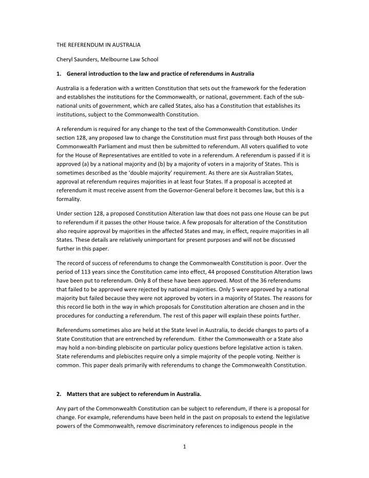 the referendum in australia cheryl saunders melbourne law
