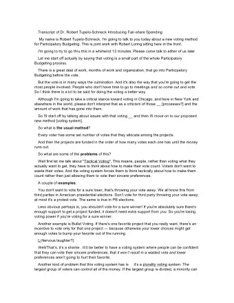 Transcript of Dr. Robert Tupelo-Schneck Introducing Fair-share Spending  My name is Robert