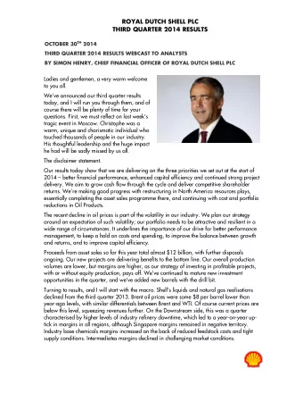 ROYAL DUTCH SHELL PLC  THIRD QUARTER 2014 RESULTS OCTOBER 30 TH 2014  THIRD QUARTER 2014 RESULTS