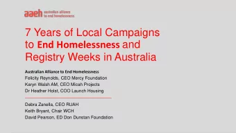 7 Years of Local Campaigns to End Homelessness and  Registry Weeks in Australia  Australian