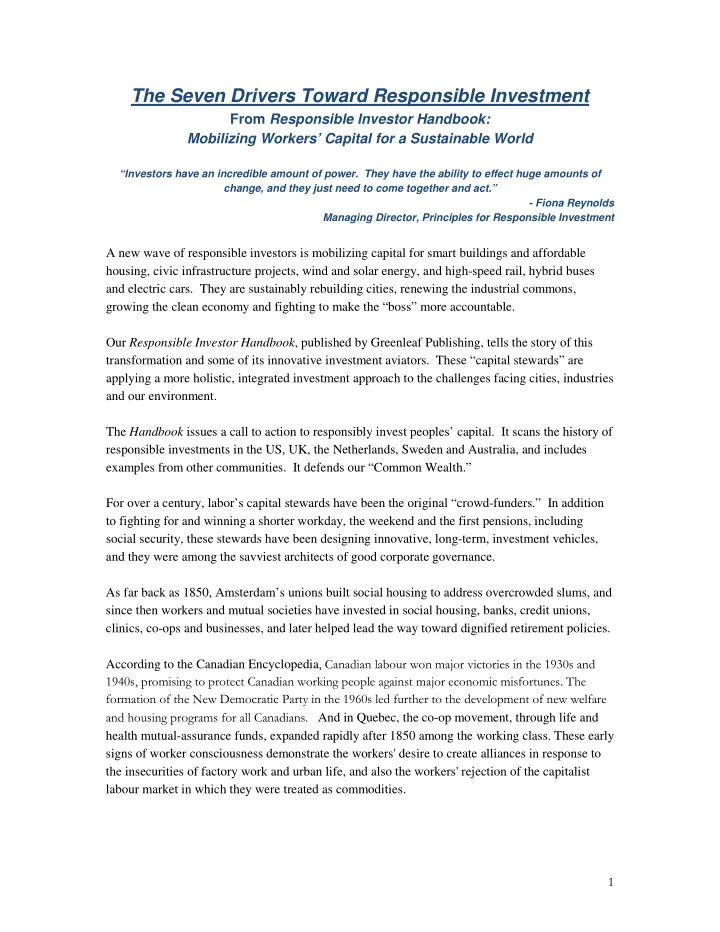 the seven drivers toward responsible investment