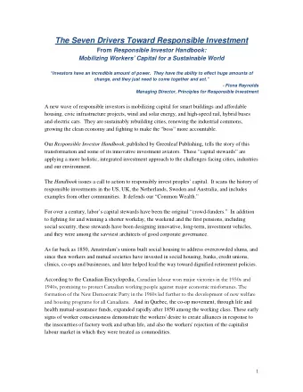 The Seven Drivers Toward Responsible Investment From Responsible Investor Handbook:  Mobilizing