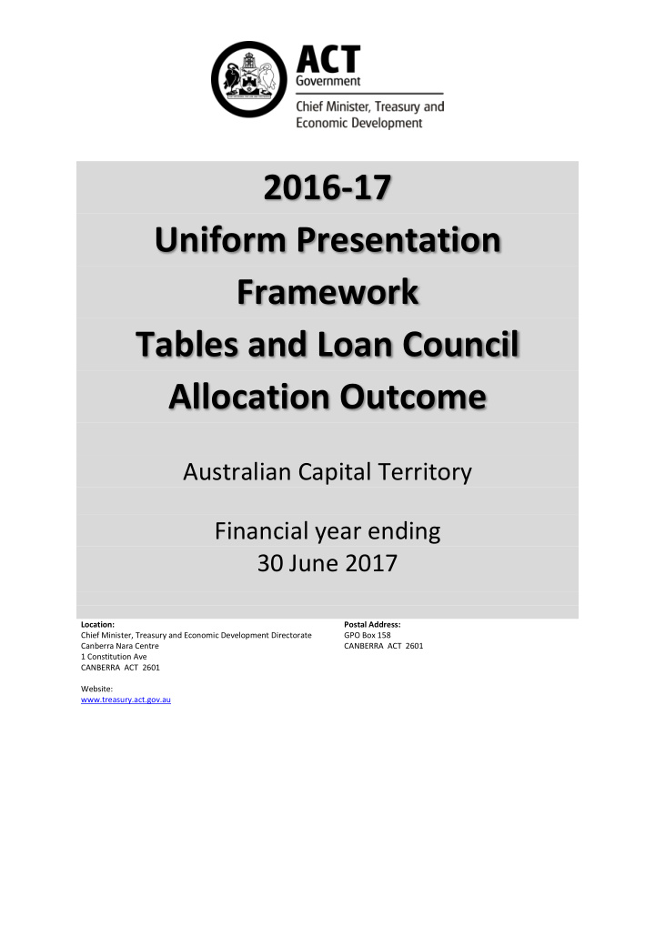 2016 17 uniform presentation framework tables and loan