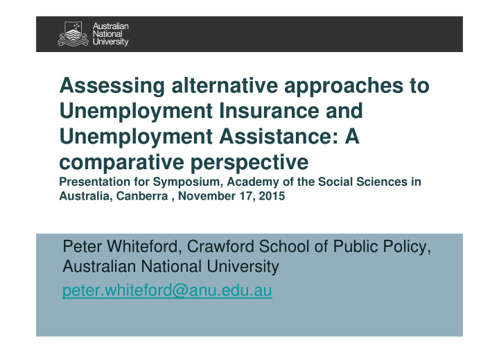 assessing alternative approaches to unemployment