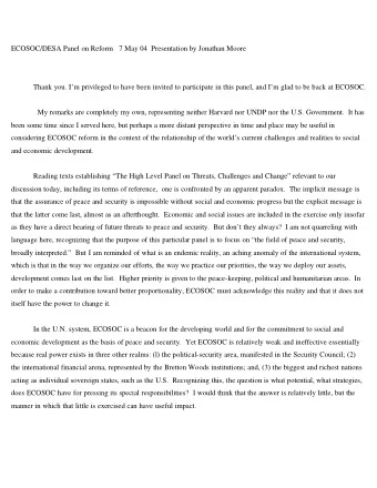 ECOSOC/DESA Panel on Reform   7 May 04  Presentation by Jonathan Moore  Thank you. Im privileged