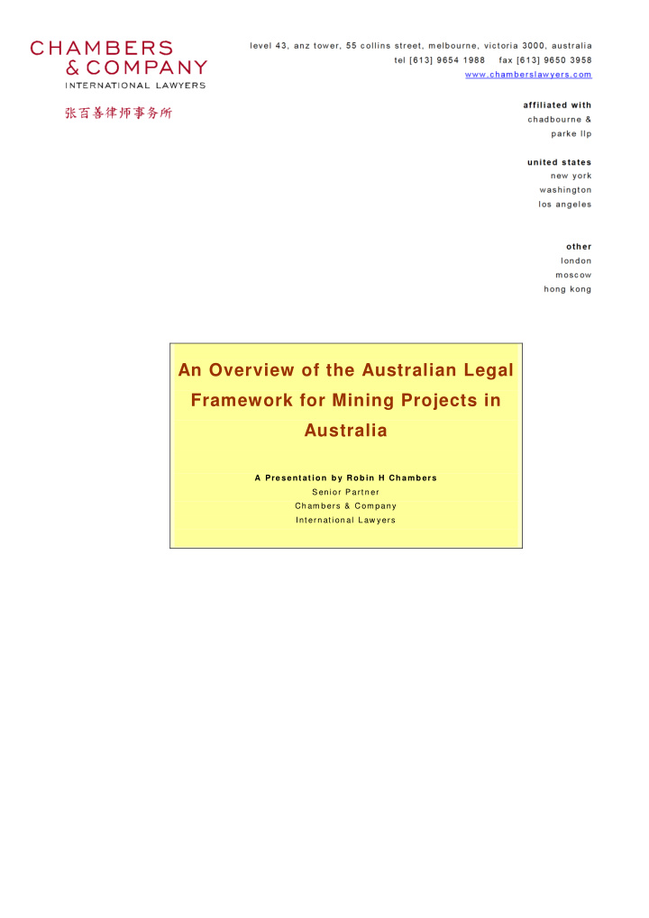 an overview of the australian legal framework for mining