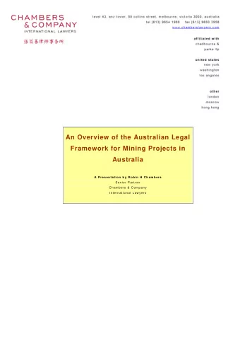 An Overview of the Australian Legal  Framework for Mining Projects in  Australia A Pre s ent at ion