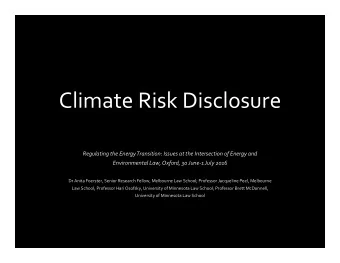 Climate Risk Disclosure  Regulating the Energy Transition: Issues at the Intersection of Energy and