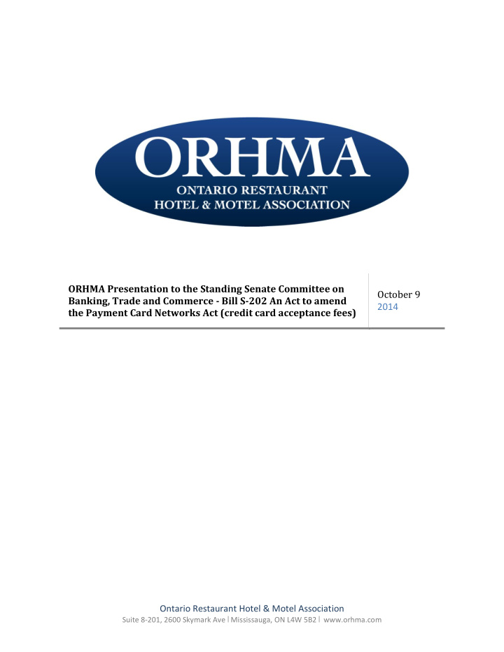 orhma presentation to the standing senate committee on