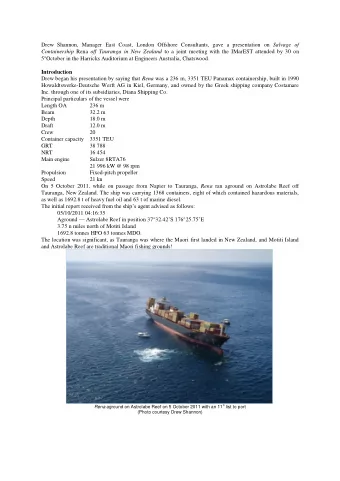 Drew Shannon, Manager East Coast, London Offshore Consultants, gave a presentation on Salvage of