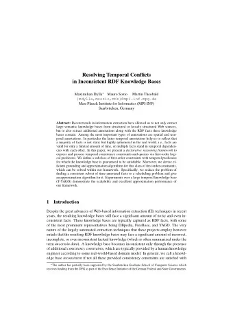 Resolving Temporal Conflicts  in Inconsistent RDF Knowledge Bases Maximilian Dylla   Mauro Sozio