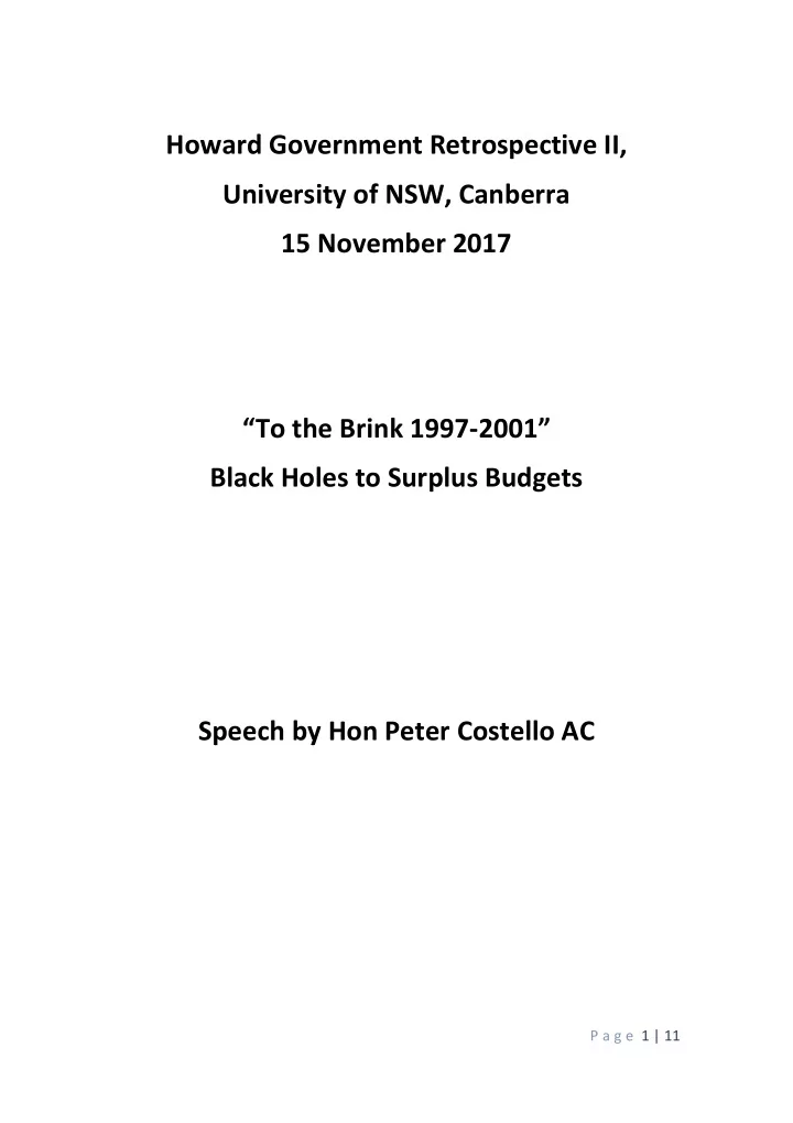to the brink 1997 2001 black holes to surplus budgets