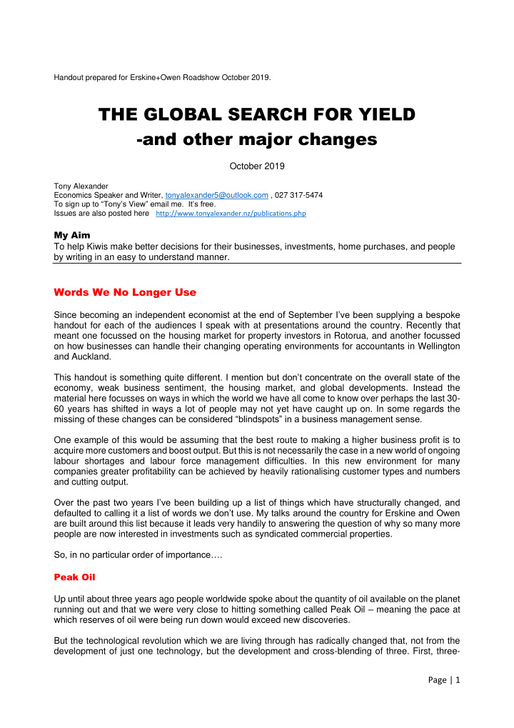 the global search for yield and other major changes
