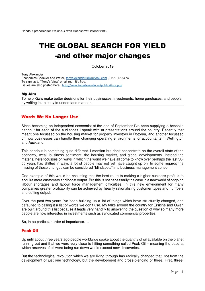 the global search for yield and other major changes