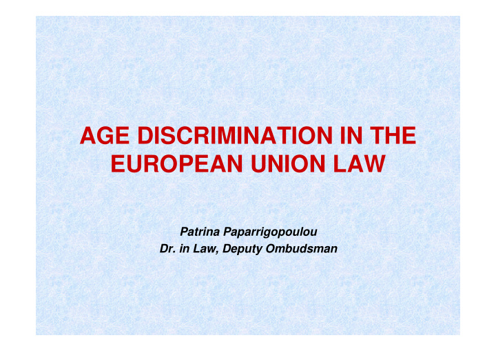 age discrimination in the european union law