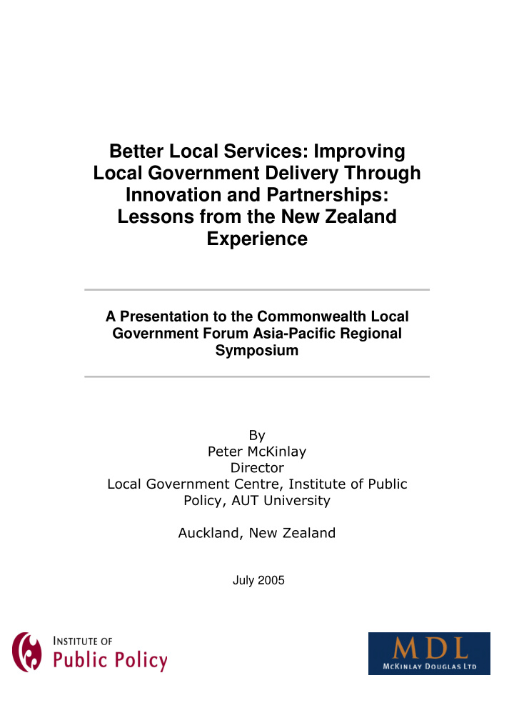 better local services improving local government delivery