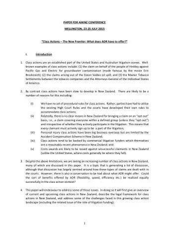 PAPER FOR AMINZ CONFERENCE  WELLINGTON, 23-25 JULY 2015 Class Actions  The New Frontier: What