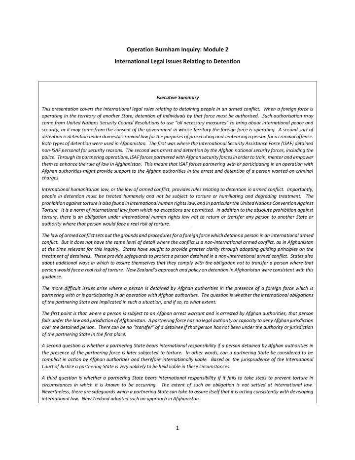 operation burnham inquiry module 2 international legal