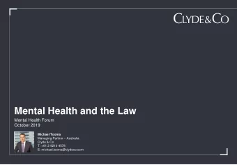 Mental Health and the Law  Mental Health Forum  October 2019  Michael Tooma  Managing Partner