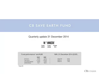 CB SAVE EARTH FUND  Quarterly update 31 December 2014 3-year 5-year 10-year N/A  Fund performance*