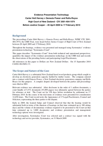 Background  The proceedings Carter Holt Harvey v Genesis Power and Rolls-Royce, NZHC CIV 2001-