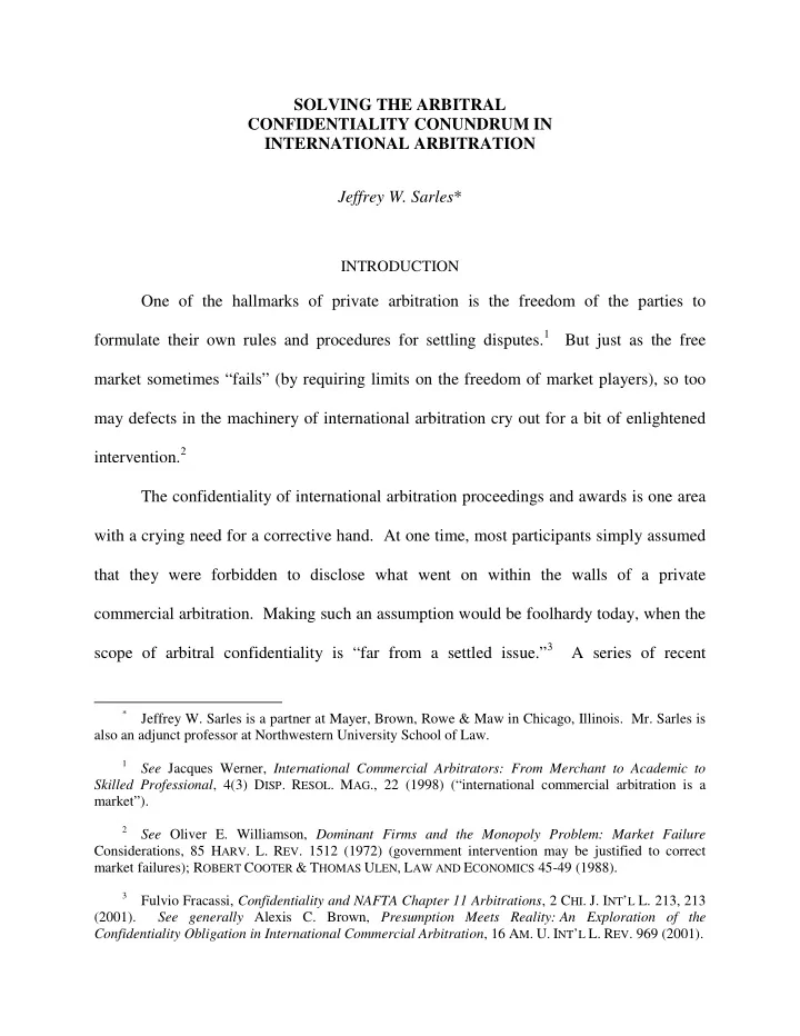 solving the arbitral confidentiality conundrum in