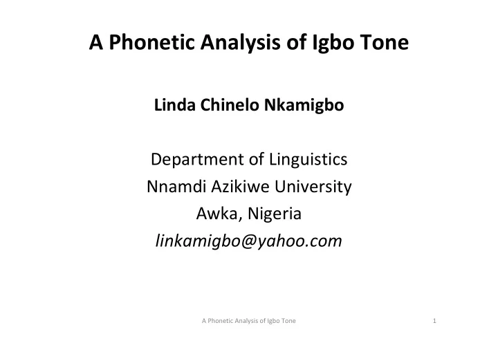 a phonetic analysis of igbo tone