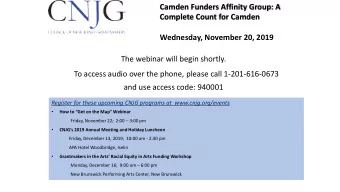 Camden Funders Affinity Group: A  Complete Count for Camden  Wednesday, November 20, 2019  The
