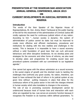 PRESENTATION AT THE NIGERIAN BAR ASSOCIATION  ANNUAL GENERAL CONFERENCE, ABUJA 2015  ON  CURRENT