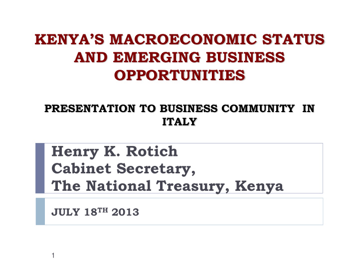 cabinet secretary the national treasury kenya july 18 th