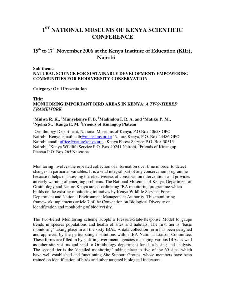 15 th to 17 th november 2006 at the kenya institute of