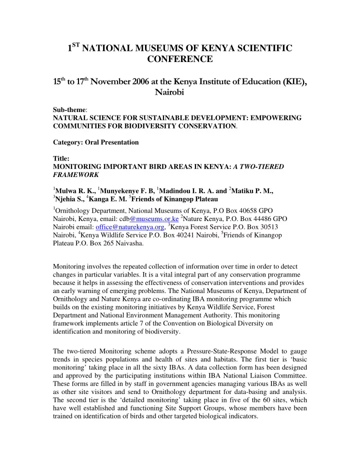 15 th to 17 th november 2006 at the kenya institute of