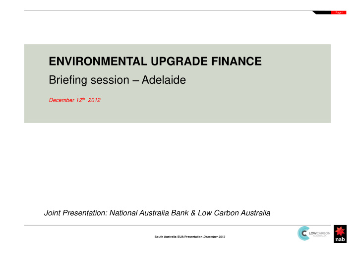 environmental upgrade finance briefing session adelaide