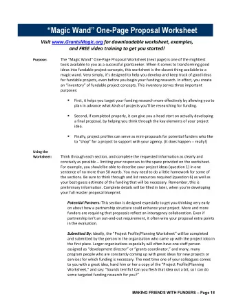Magic Wand One-Page Proposal Worksheet  Visit www.GrantsMagic.org for downloadable worksheet,