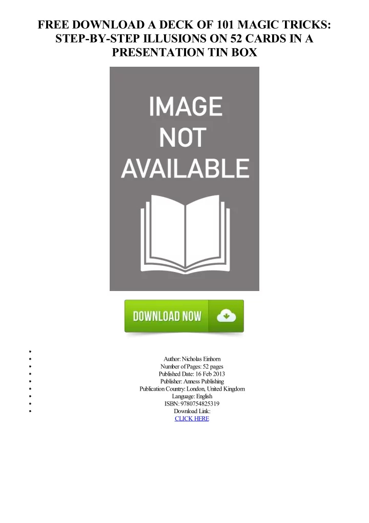 free download a deck of 101 magic tricks step by step