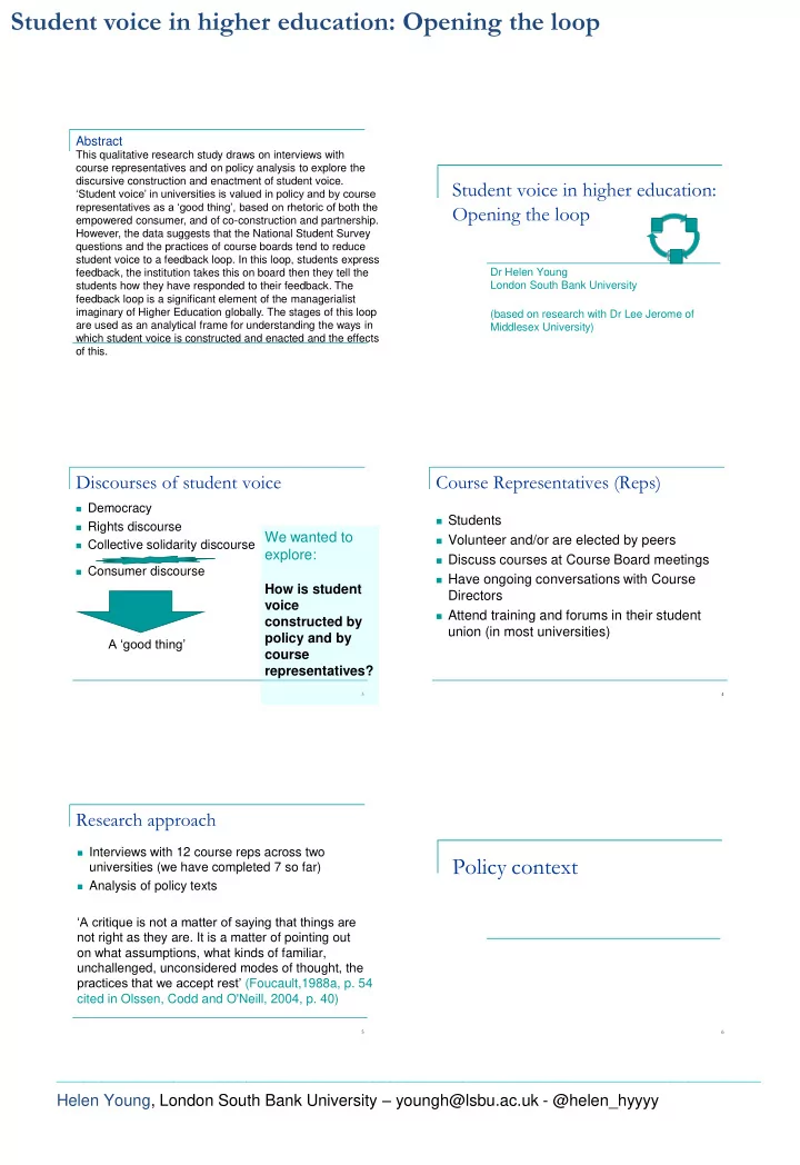 student voice in higher education opening the loop