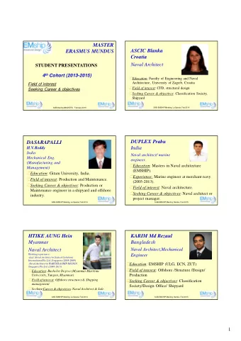 MASTER  ASCIC Blanka  ERASMUS MUNDUS  Croatia  Naval Architect  STUDENT PRESENTATIONS 4 th Cohort