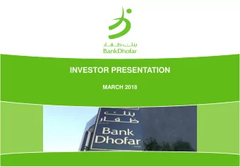 INVESTOR PRESENTATION  MARCH 2018  Disclaimer  THIS PRESENTATION IS NOT FOR PUBLICATION, RELEASE,