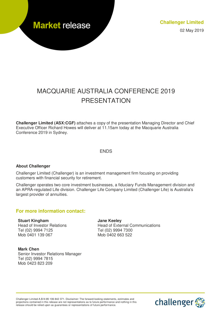 macquarie australia conference 2019 presentation