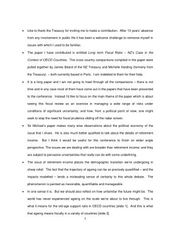 Like to thank the Treasury for inviting me to make a contribution.  After 13 years absence