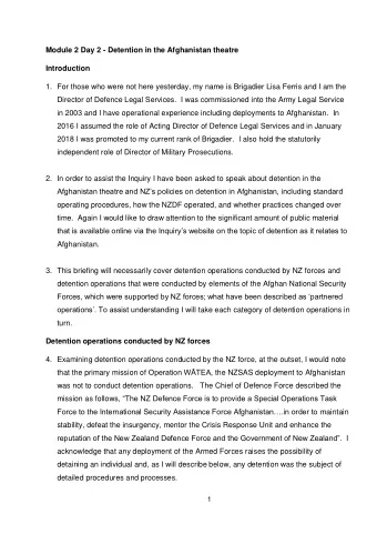 Module 2 Day 2 - Detention in the Afghanistan theatre  Introduction  1. For those who were not here