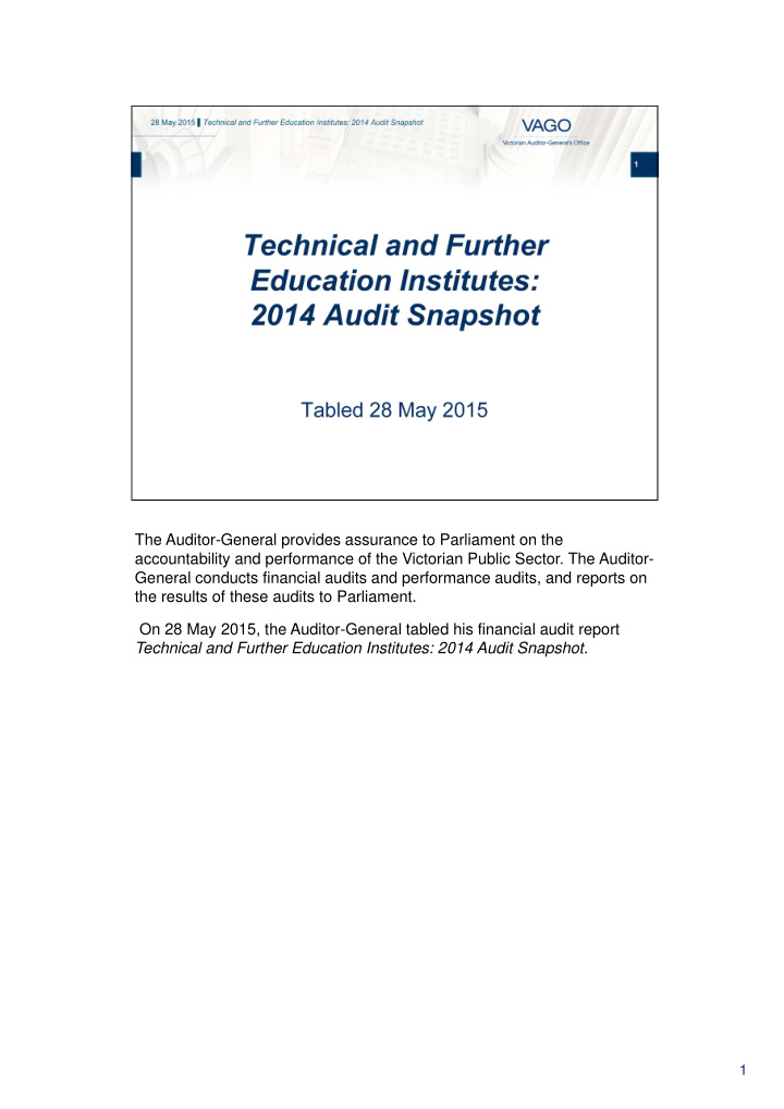 the auditor general provides assurance to parliament on