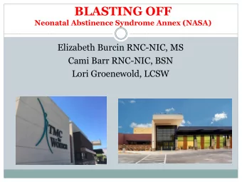 BLASTING OFF  Neonatal Abstinence Syndrome Annex (NASA)  Elizabeth Burcin RNC-NIC, MS  Cami Barr